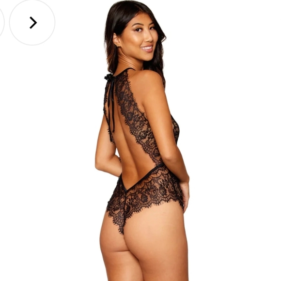 Dreamgirl Eyelash lace Halter Teddy Black XL NWT - Picture 4 of 5